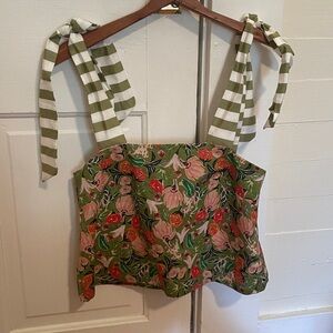 New Buru Green Floral Stripe Tie Top Size XS